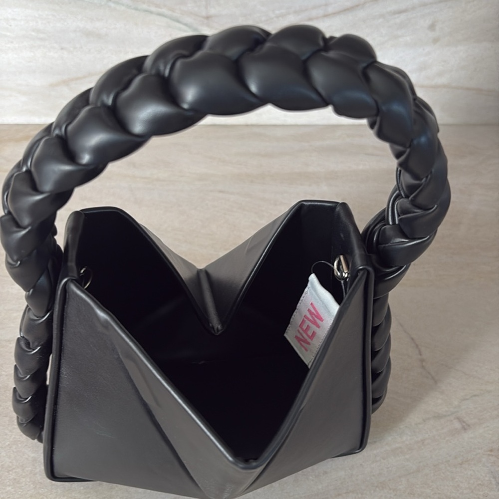 Pookie and Sebastian Black Braided Handle Women's Bag - Picture 3 of 5